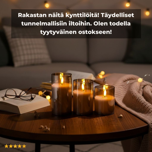 Flamerick-blokkikynttilät – Kaukosäätimellä ja ajastimella. 2 VUODEN TAKUU